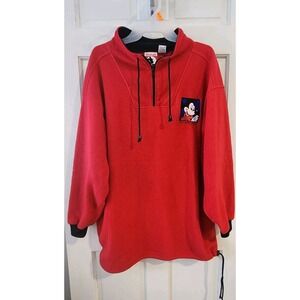 VINTAGE 90S WALT DISNEY WORLD 1/4 ZIP FLEECE SWEATSHIRT MENS MEDIUM RED MICKEY